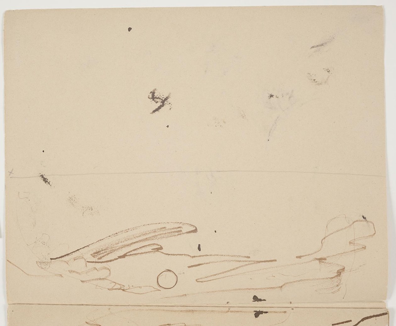 Paisaje montañoso del sur de Francia con vegetación en primer plano (mitad superior de un boceto de doble cara) de J.A. Jerichau