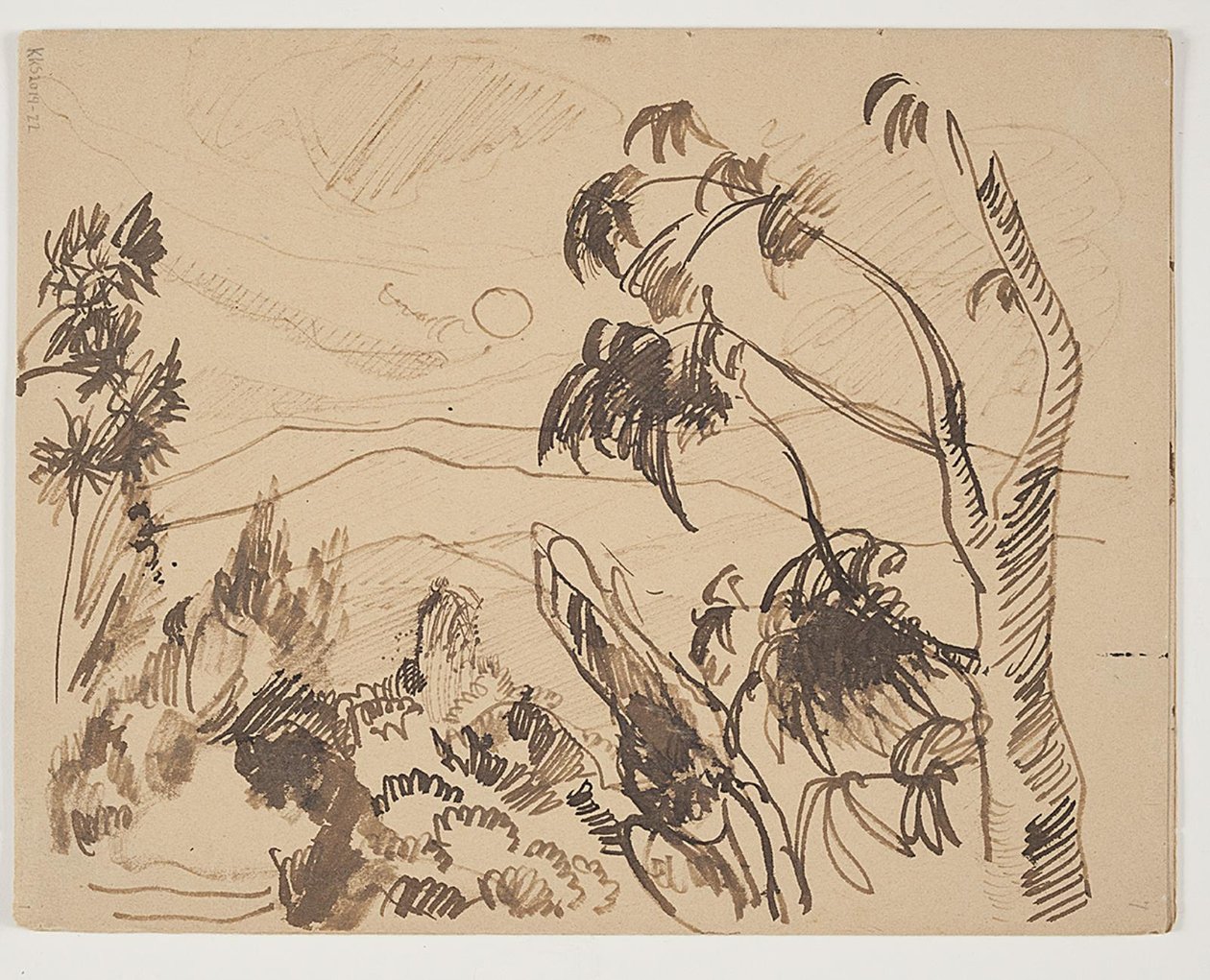 Paisaje del sur de Francia con árboles en primer plano de J.A. Jerichau