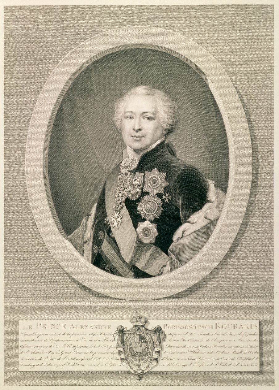 Retrato del Príncipe Kurakin, grabado por Nikolai Ivanovich Utkin, 1812 de J.B. Renu