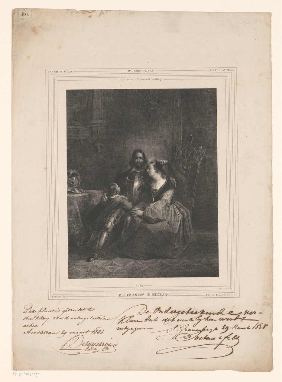 Albrecht Beiling se despide de su esposa y su hijo Albrecht Beiling (título sobre objeto) de J.B. Clermans