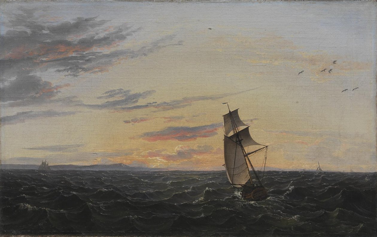 Un paisaje marino. La costa de la isla de Rügen al atardecer de Johan Christian Dahl
