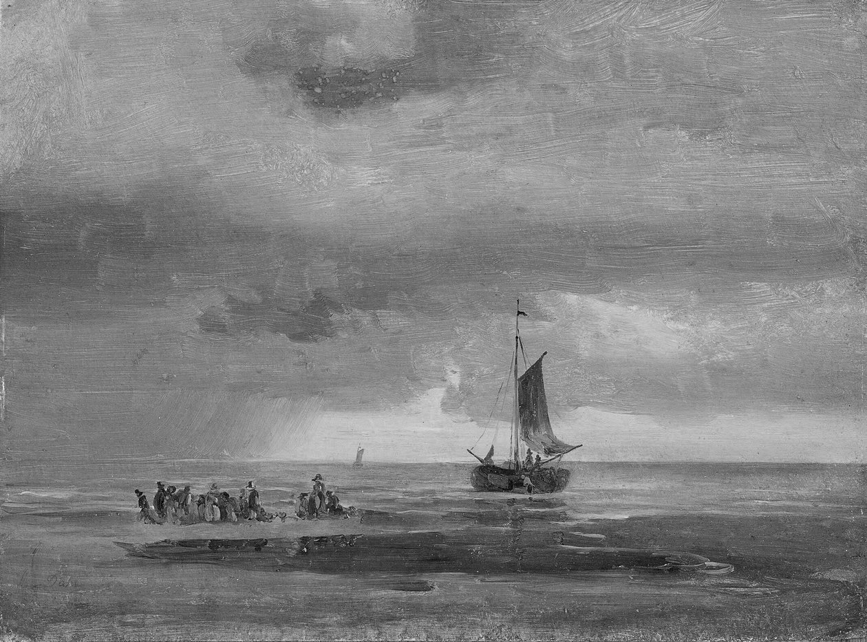 Playa plana al atardecer de Johan Christian Dahl