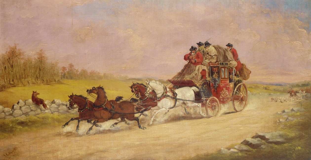 El coche de correos real entre el zorro y la caza, 1881 de J.C. Maggs