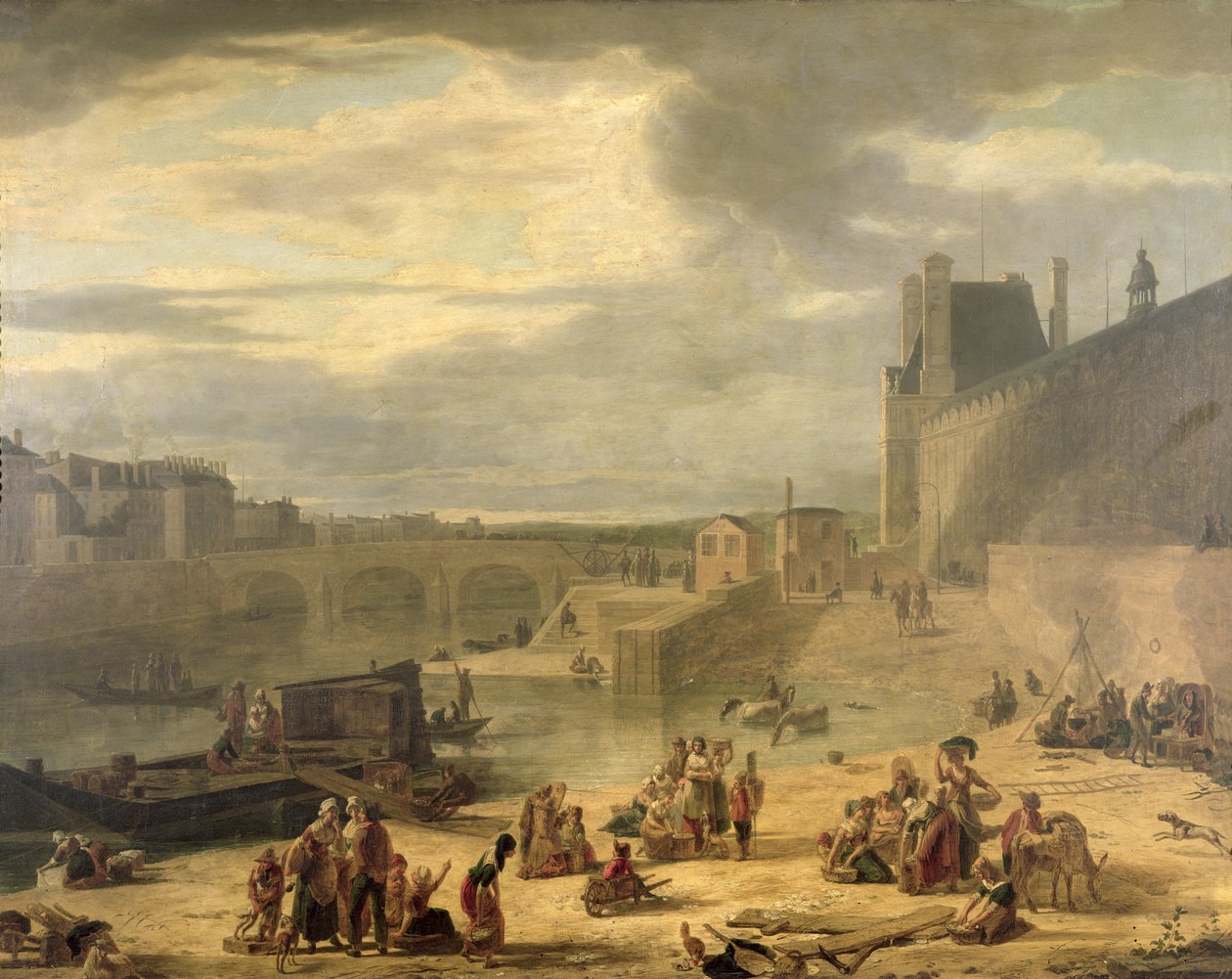 Vista de la Gran Galería del Louvre, las Tullerías y el Pont Royal, c.1795 de J.F. De Pelchin