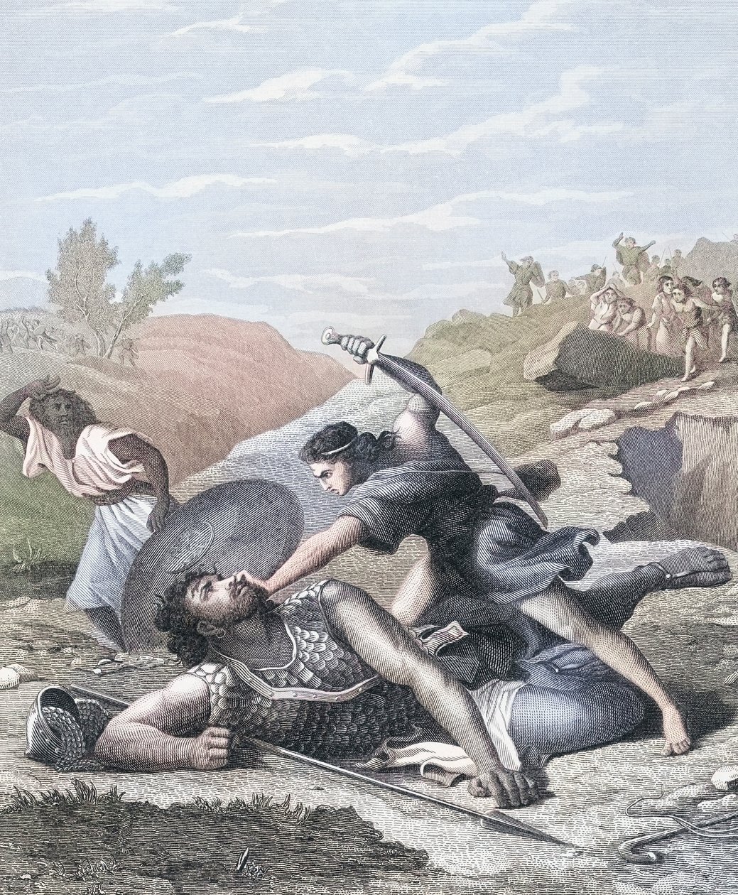 David y Goliat (grabado en color) de J.F.C. (after) Reckleben