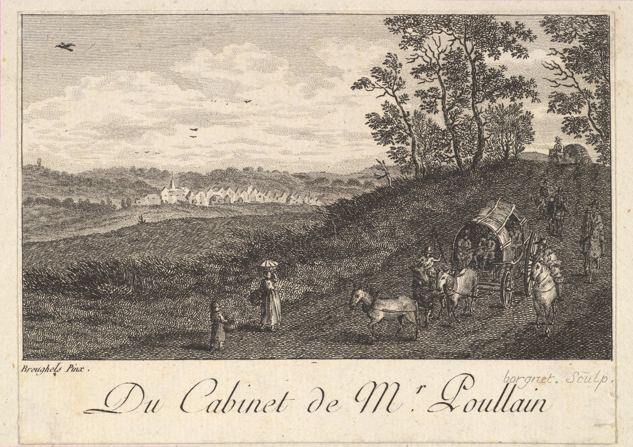 Paisaje con carro después de la pintura en el gabinete del Sr. Poullain, 1780 de JF Borgnet