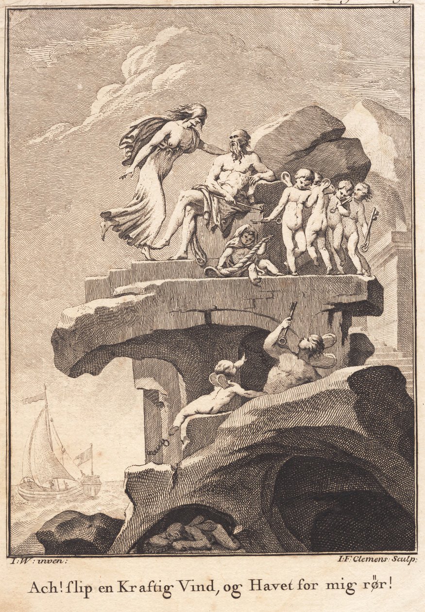 Envidia en Eolo, sentado en la cima de una roca de J.F. Clemens
