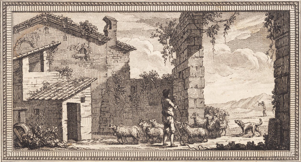 Un pastor con ovejas y cabras de J.F. Clemens