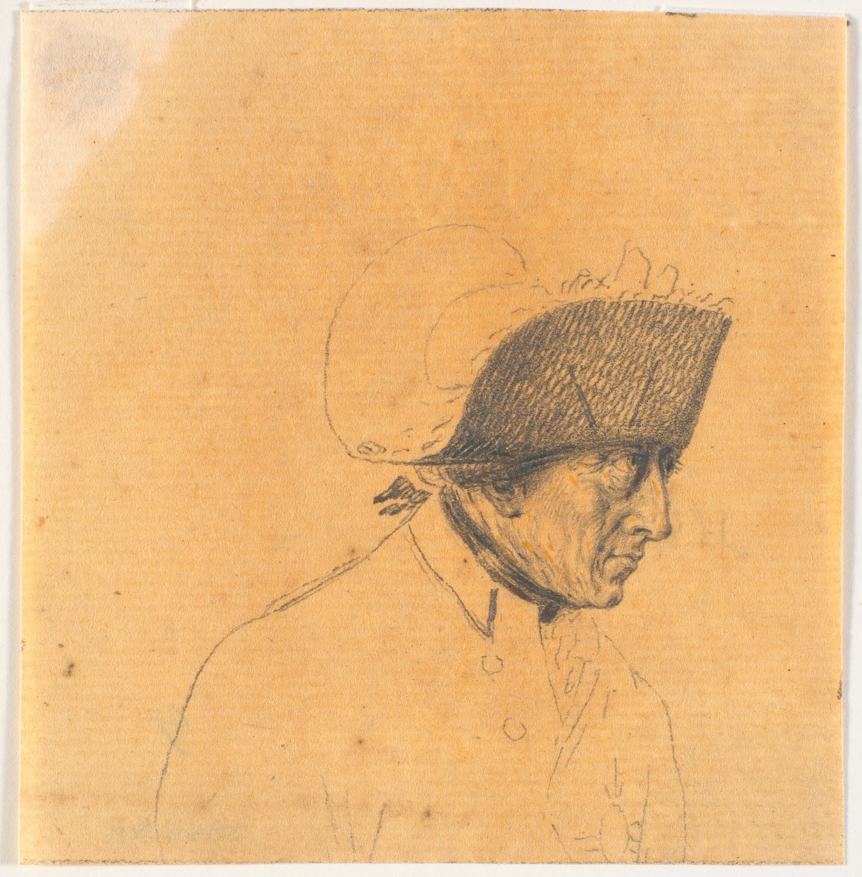 Trabajo preliminar para una de las cabezas del grabado: Federico el Grande cabalgando de regreso después de una revista en Potsdam de J.F. Clemens