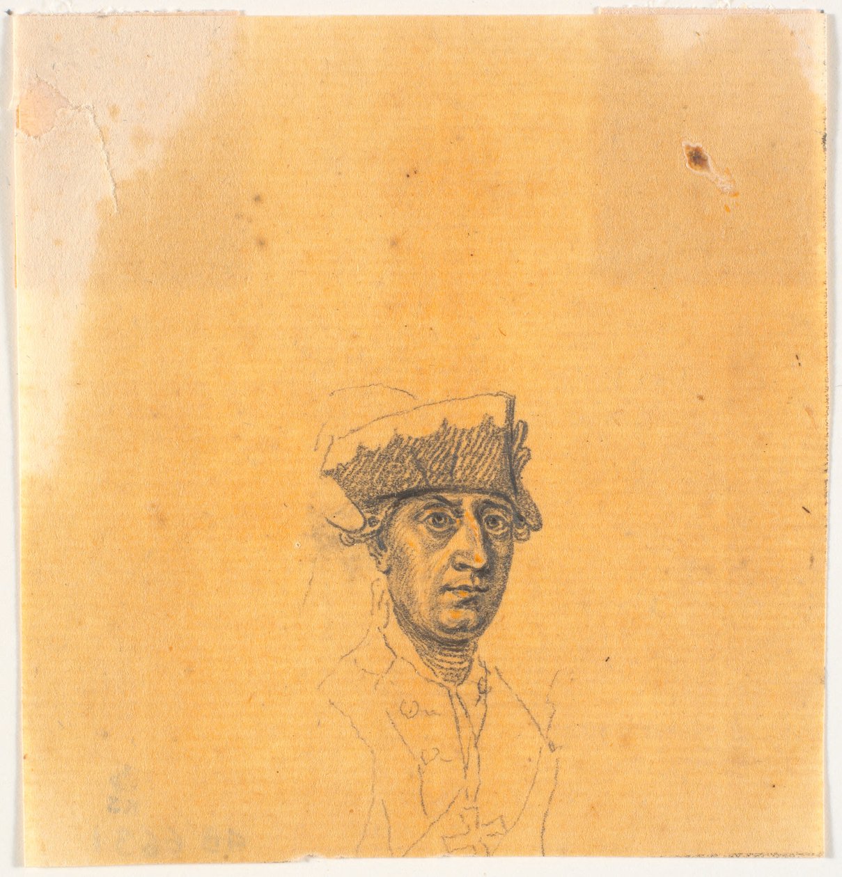 Trabajo preliminar para una de las cabezas del grabado: Federico el Grande regresa a casa después de una revista en Potsdam de J.F. Clemens