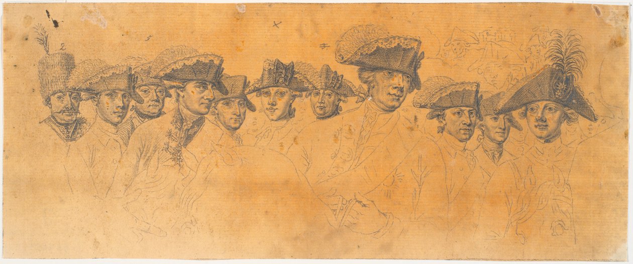 Boceto para el grabado: Federico el Grande regresa después de una revista en Potsdam de J.F. Clemens