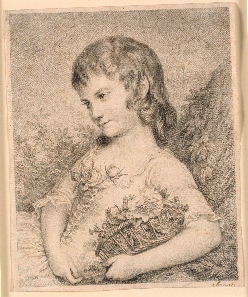 Niña pequeña con una cesta de flores (Octavie Diodati) de J.F. Clemens