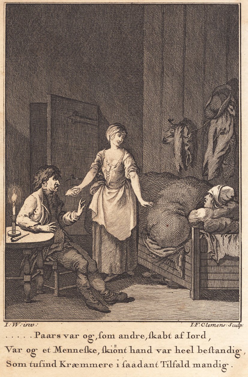 Marthe kokketøs entra en la sala con Peder Paars y Per Ruus de J.F. Clemens