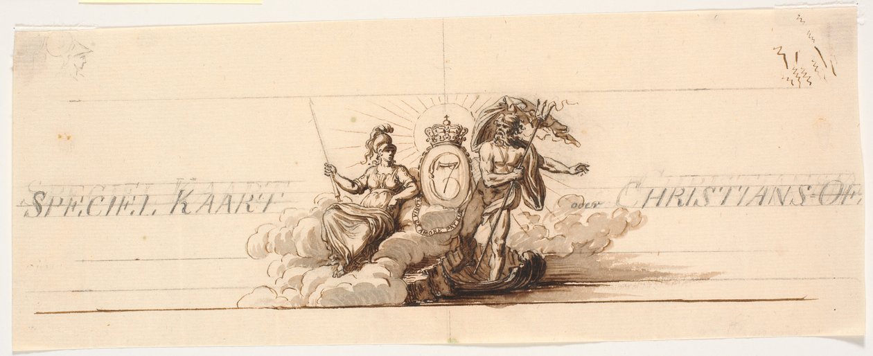 Boceto para viñeta de título y prospecto para mapa de Christiansø de J.F. Clemens
