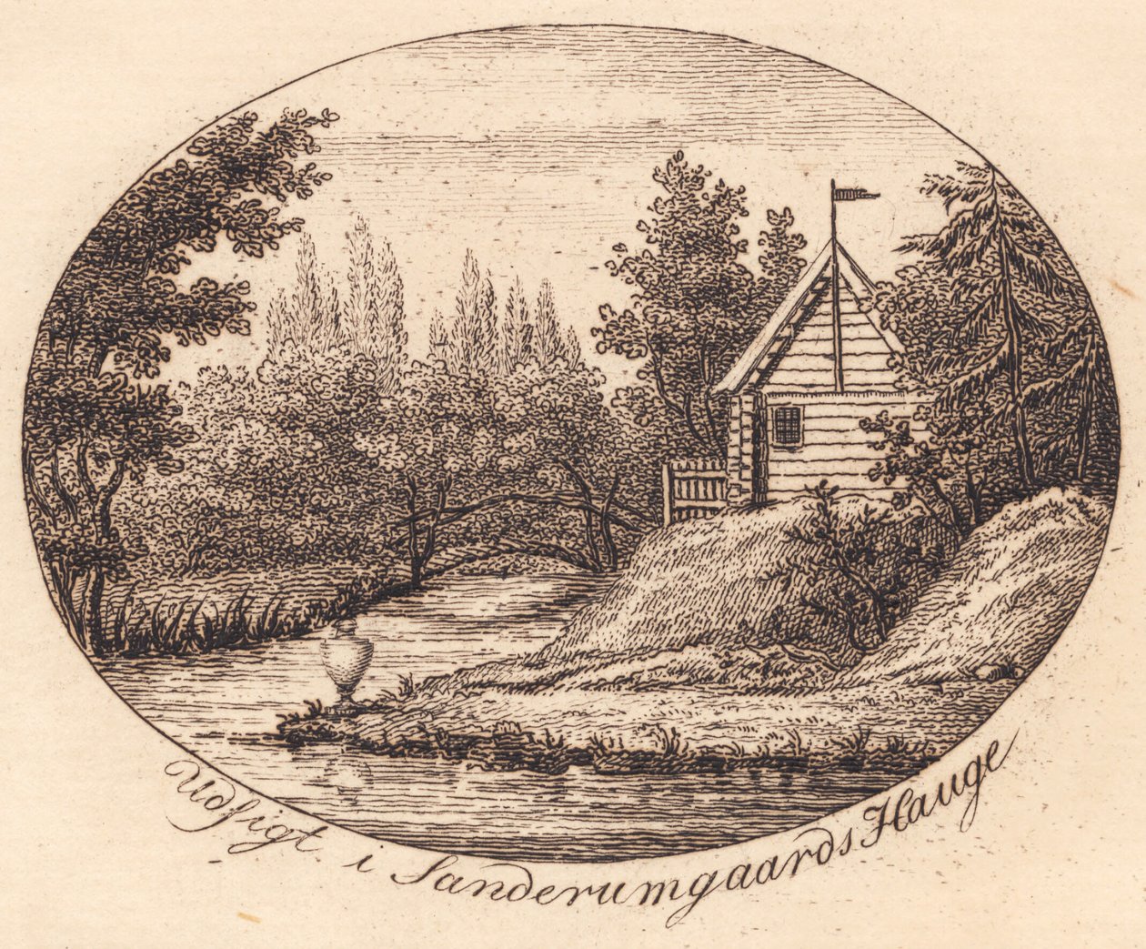 Viñeta. Vista en el jardín de Sanderumgaard de J.F. Clemens