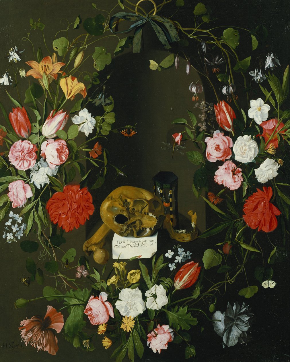 Vanitas Naturaleza Muerta con Flores de J.H. Elers