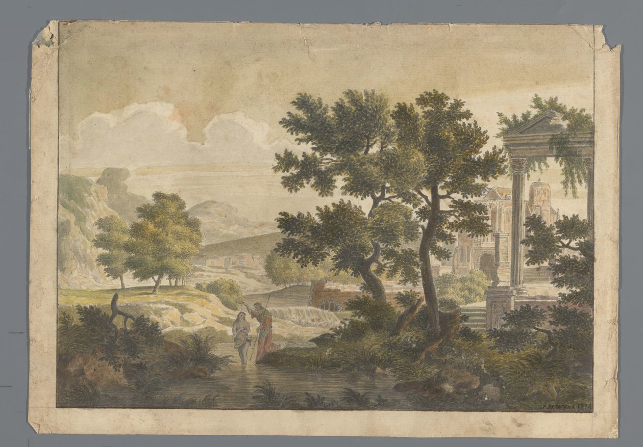 Paisaje con el bautismo de Cristo de J.H. Wend
