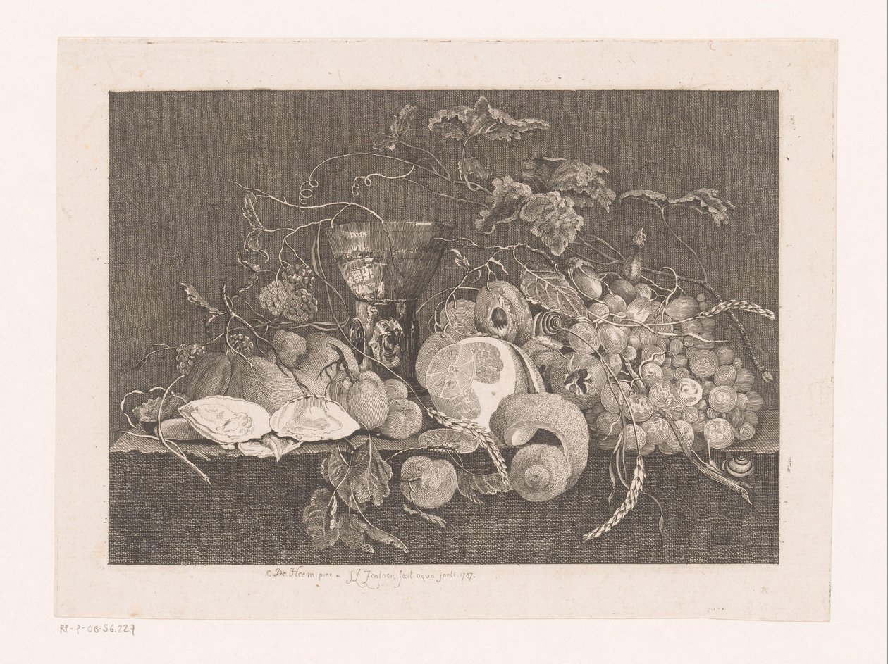 Bodegón con frutas y ostras Galerie des peintres flamands, hollandais et allemands de Le Brun (título de la serie) de J.L.L.C. Zentner