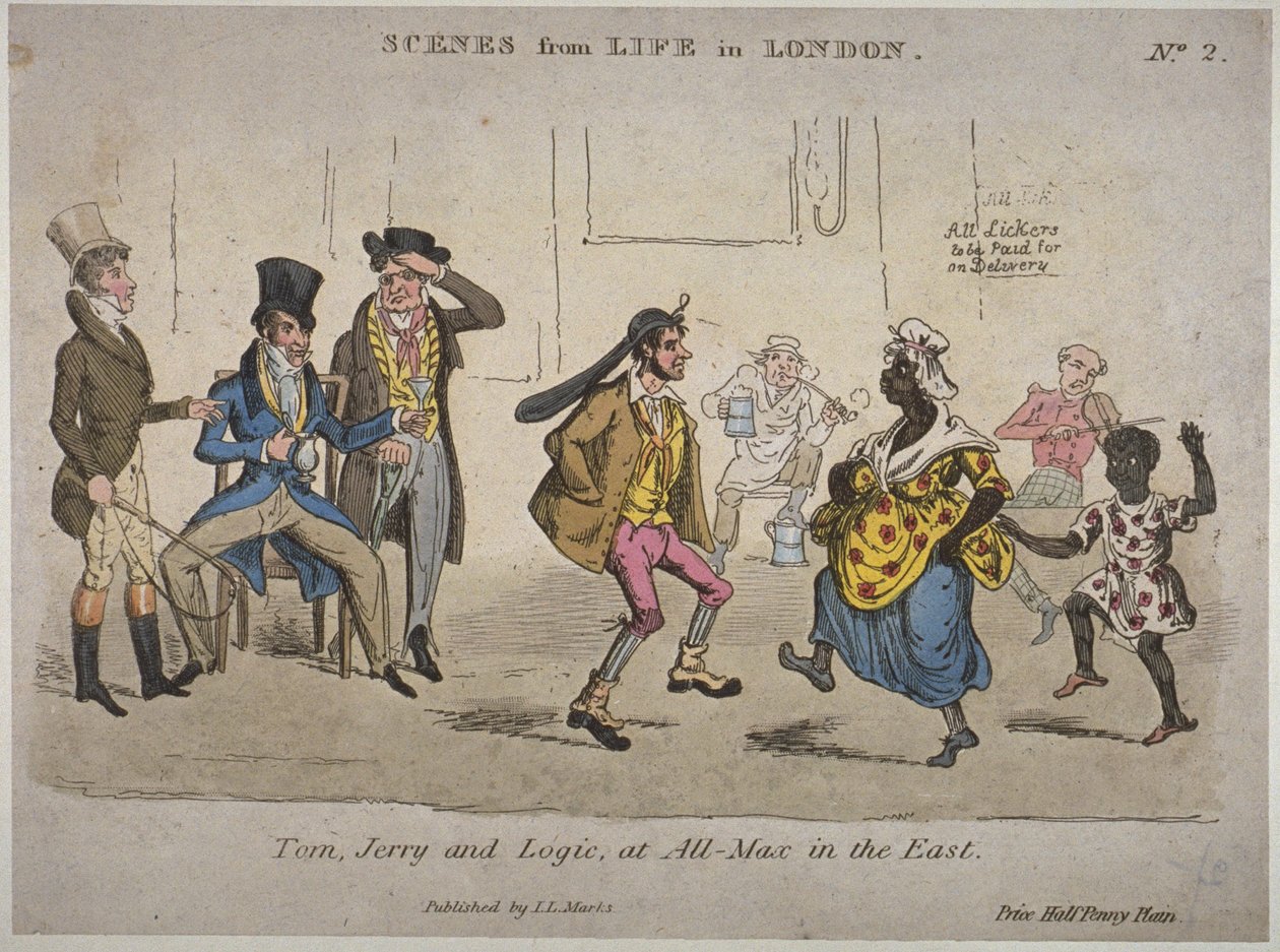 Figuras bebiendo y bailando en el Coach and Horses en Nightingale Lane, ilustración de 