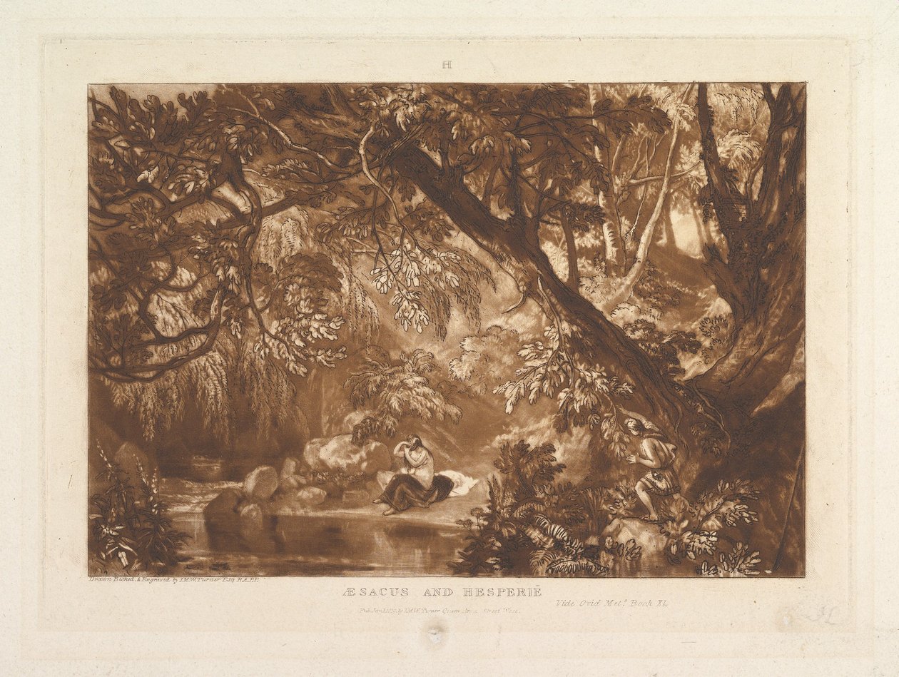 Esaco y Hesperie, Véase Ovidio Metamorfosis, Libro XI Liber Studiorum, parte X de Joseph Mallord William Turner
