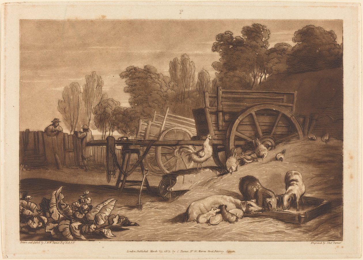 El corral con el gallo, publicado en 1809 de Joseph Mallord William Turner