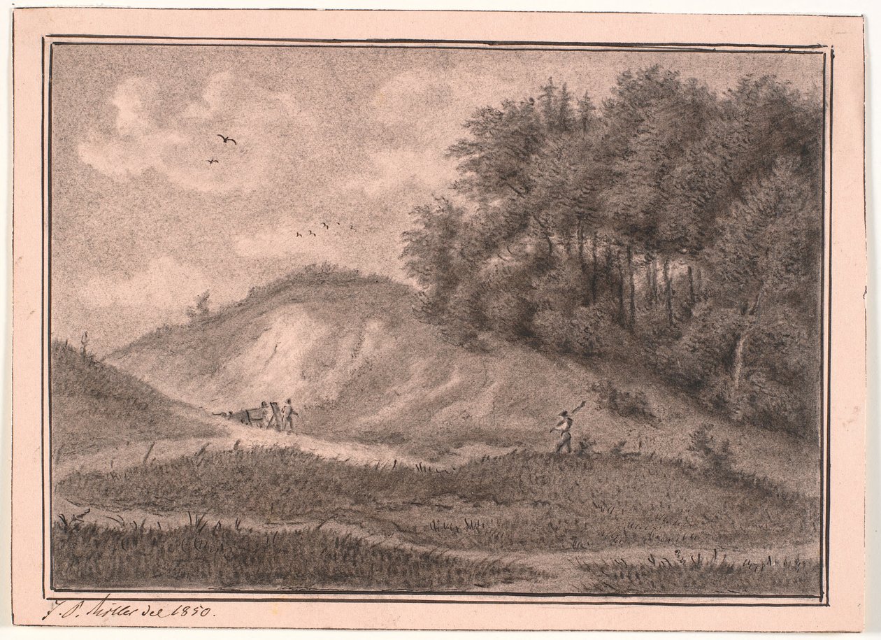 Terreno ondulado con cantera de grava y árboles de J.P. Møller