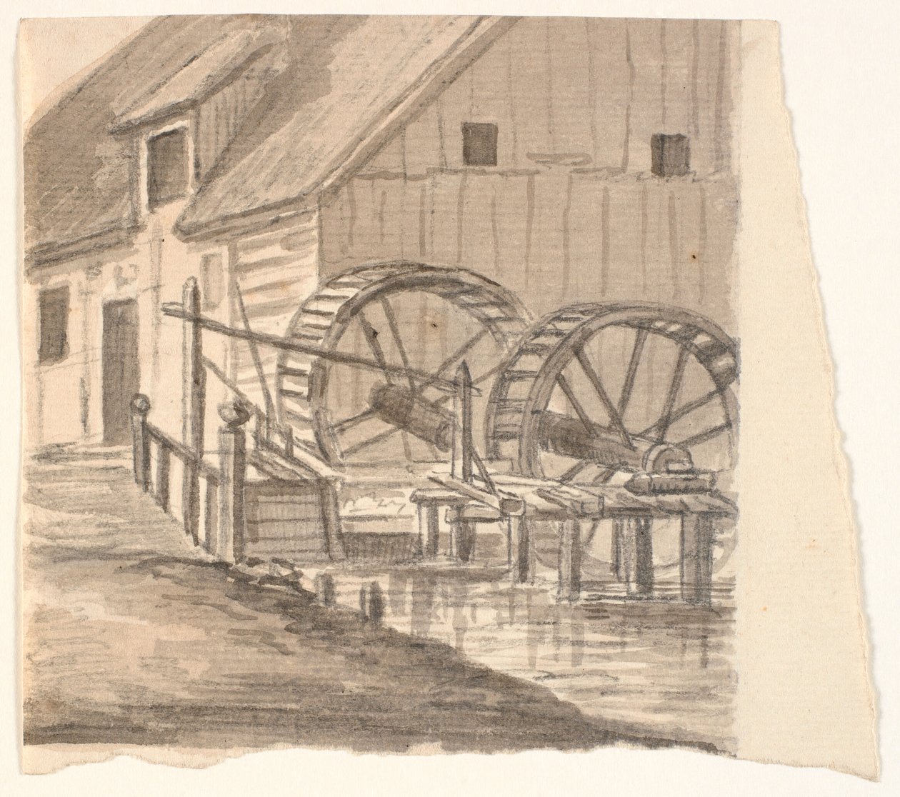 Rueda de molino y parte del molino de J.P. Møller