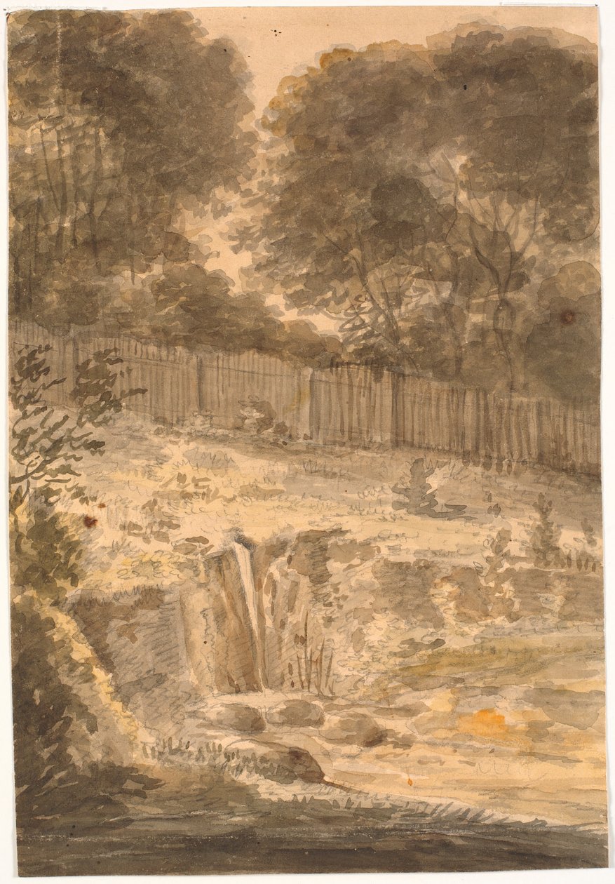 Pendiente. En el fondo árboles y valla de J.P. Møller