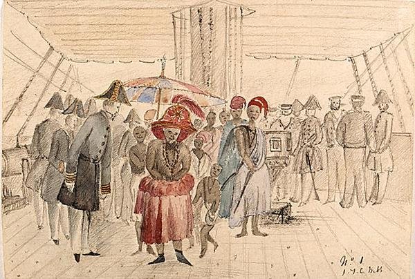 Jefes de África Occidental a bordo de un buque naval, c.1850 de J.T.C. Webb