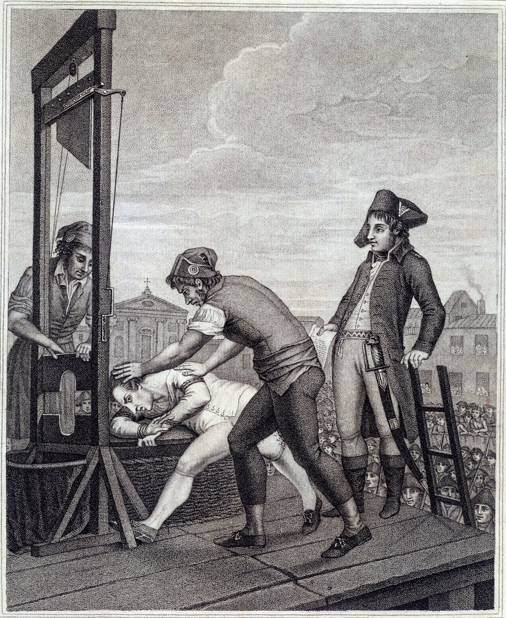 La ejecución de Maximilien de Robespierre (1758-1794) en la guillotina el 28/07/1794 en la Place de la Concorde. Grabado por James Idnarpila después de J. Beys. c.1799. París, Museo Carnavalet de J. (after) Beys