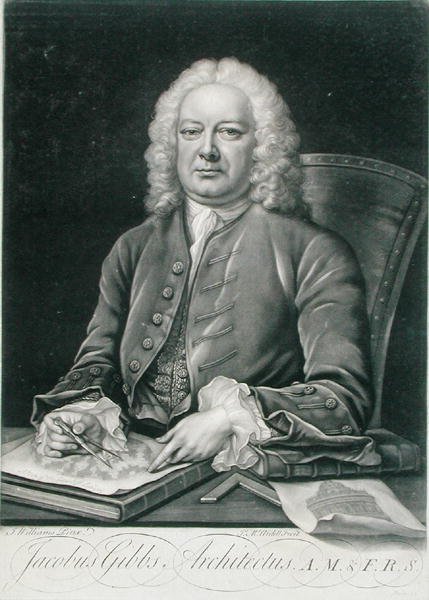 Retrato de James Gibbs (1682-1754) grabado por James McArdell (c.1729-65) de J. (after) Williams