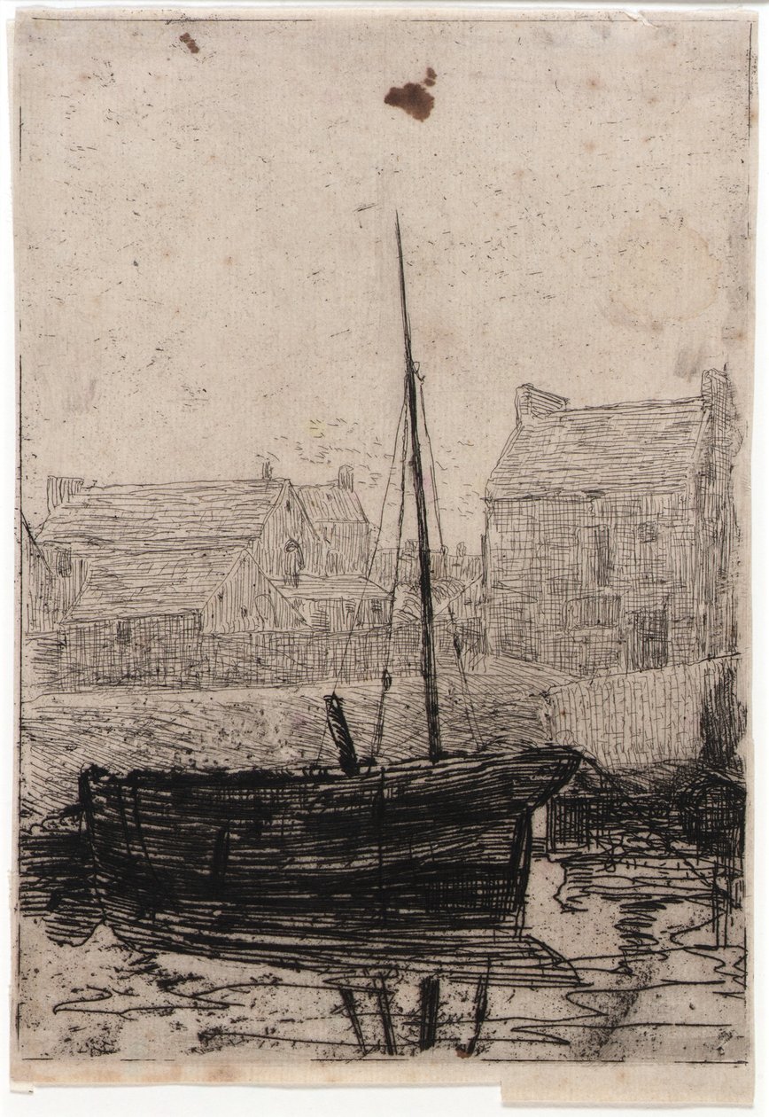 Barco amarrado--Isla de Man de J. Alden Weir
