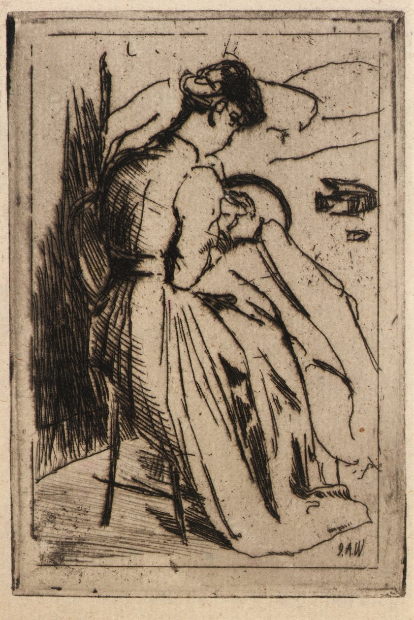 Mujer bordando de J. Alden Weir