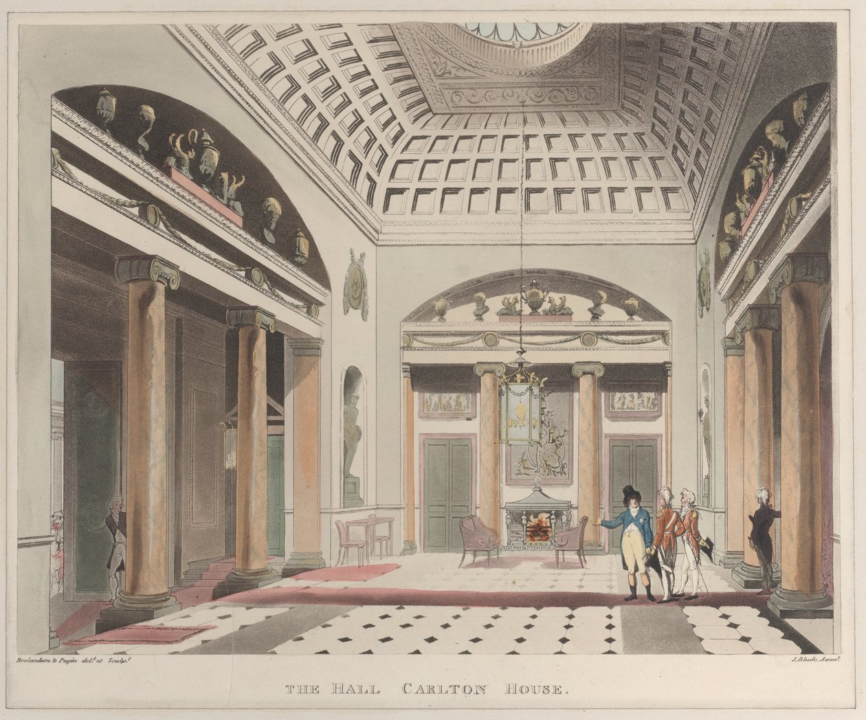 El salón de Carlton House Microcosm of London, lámina 15 de J. Bluck
