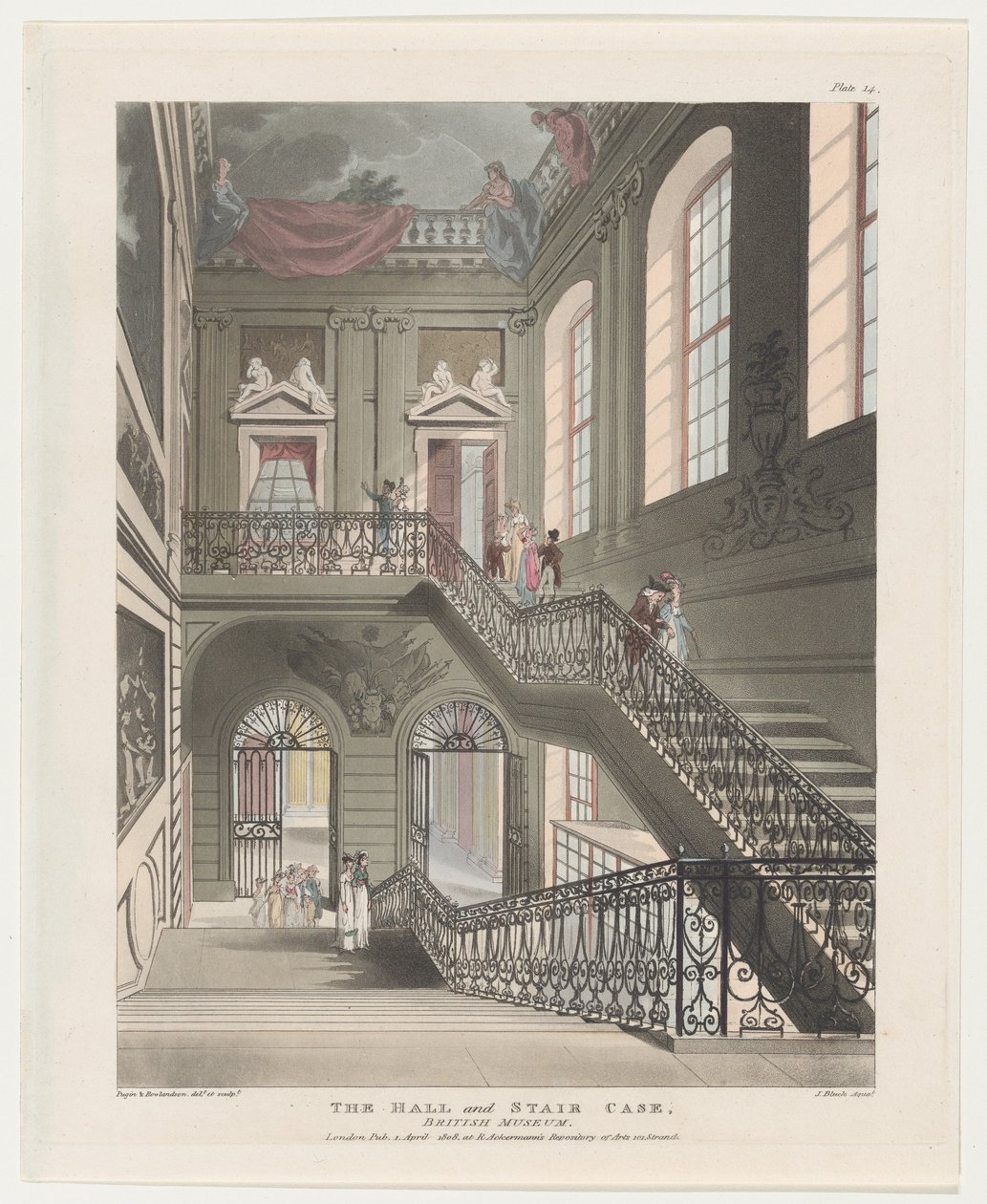 El salón y la escalera, Museo Británico, 1 de abril de 1808 de J. Bluck