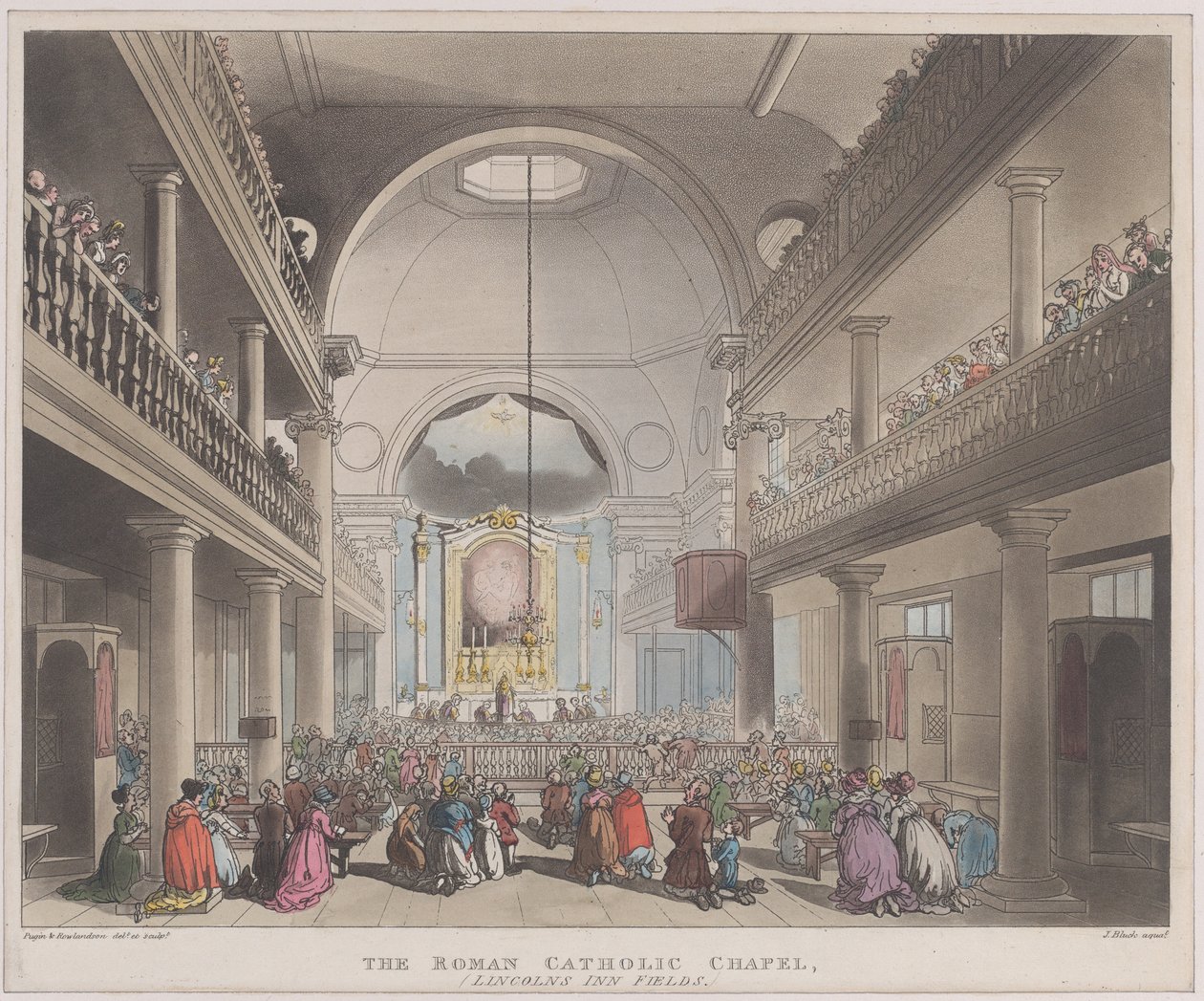 La Capilla Católica Romana, Lincolns Inn Fields, 1 de abril de 1808 de J. Bluck