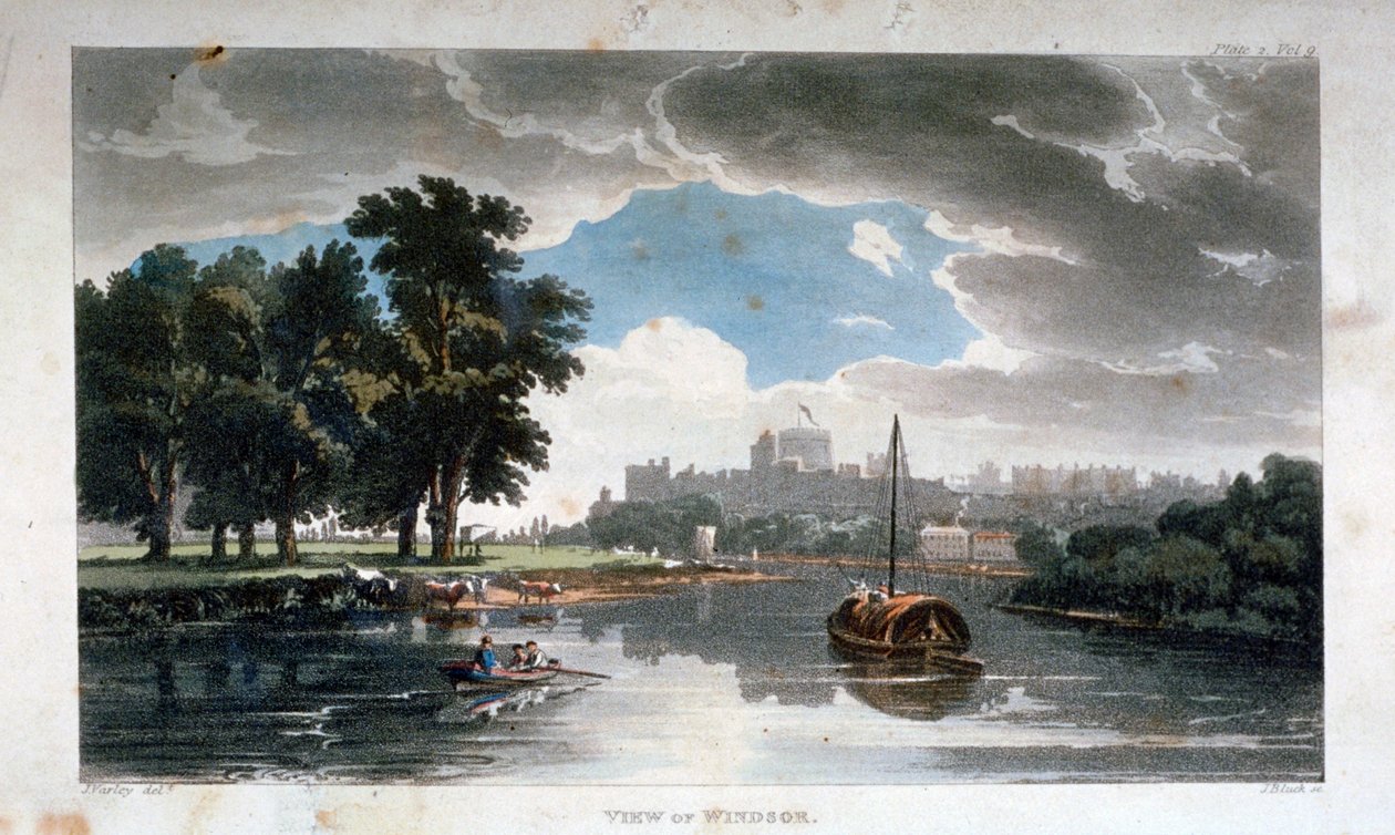 Vista de Windsor desde el río Támesis, Berkshire, c. 1820 de J Bluck
