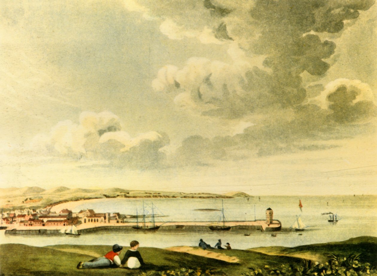 Vista de la bahía y el muelle de Douglas, Isla de Man, siglo XIX, 1946 de J. Burman