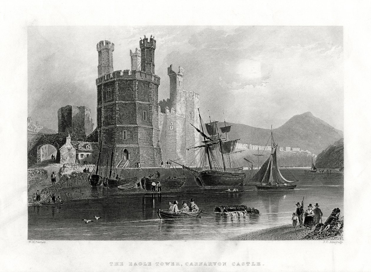 La Torre del Águila, Castillo de Carnarvon, Caernarfon, Gales del Norte, 1860 de J. C. Armytage