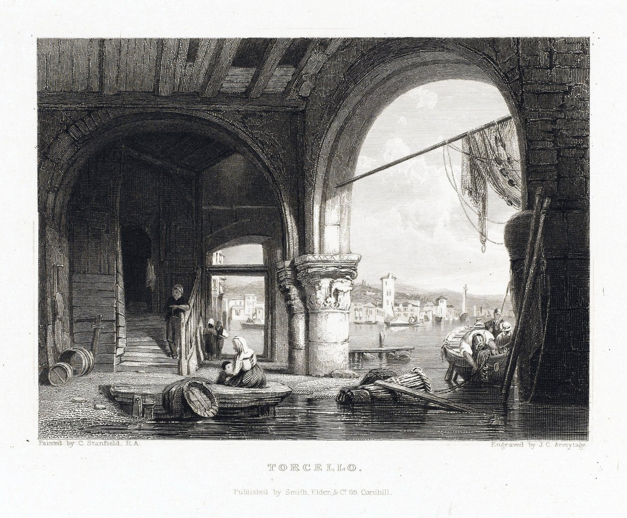 Vista de la isla de Torcello (Venecia, Italia). Grabado de James Charles Armytage (1820-1897) según Clarkson Stanfield (1793-1867) de J. C. Armytage