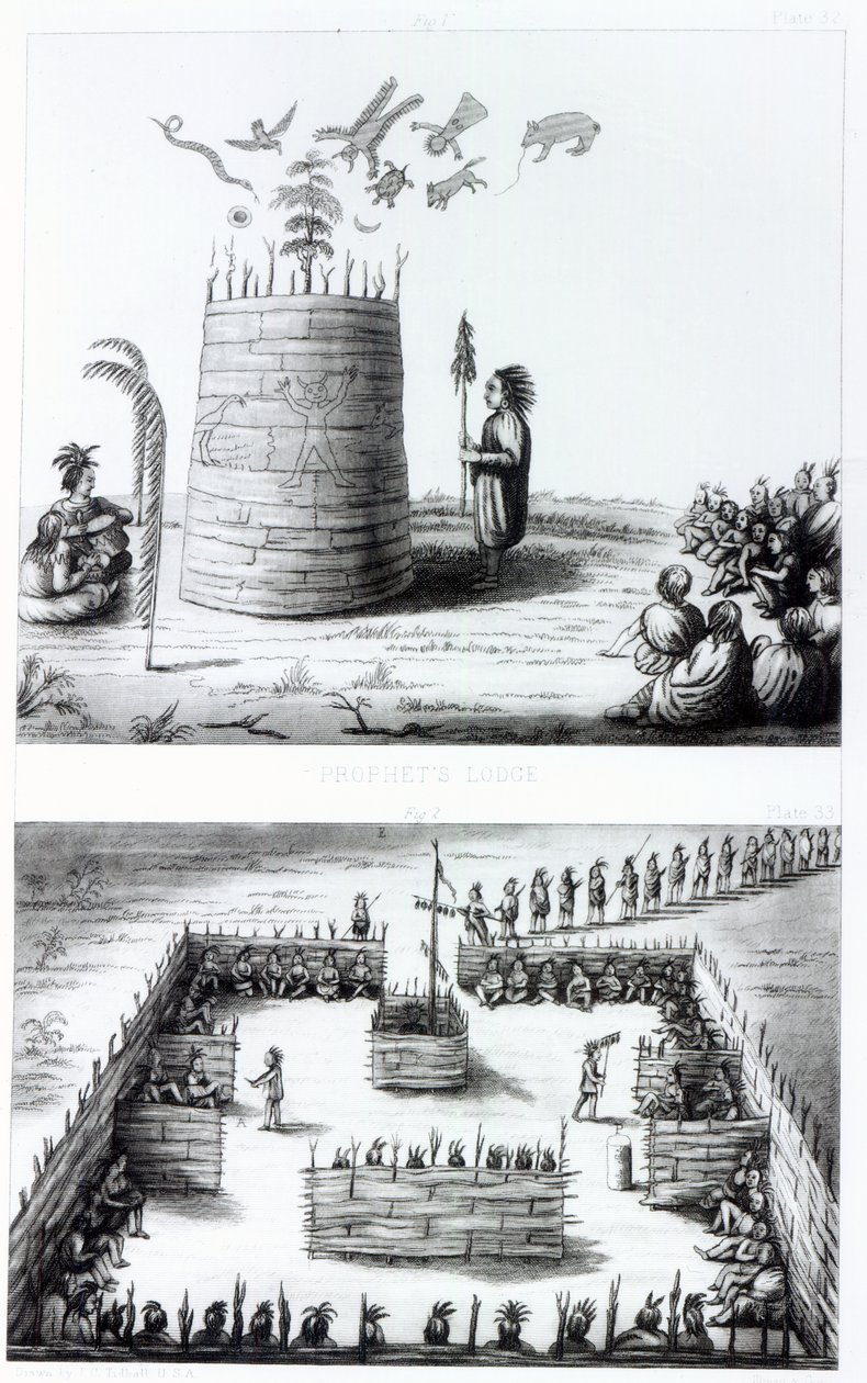 La Cabaña del Profeta y Medawisos de un libro de Henry Schoolcraft (1793-1864) de J. C. Tidball