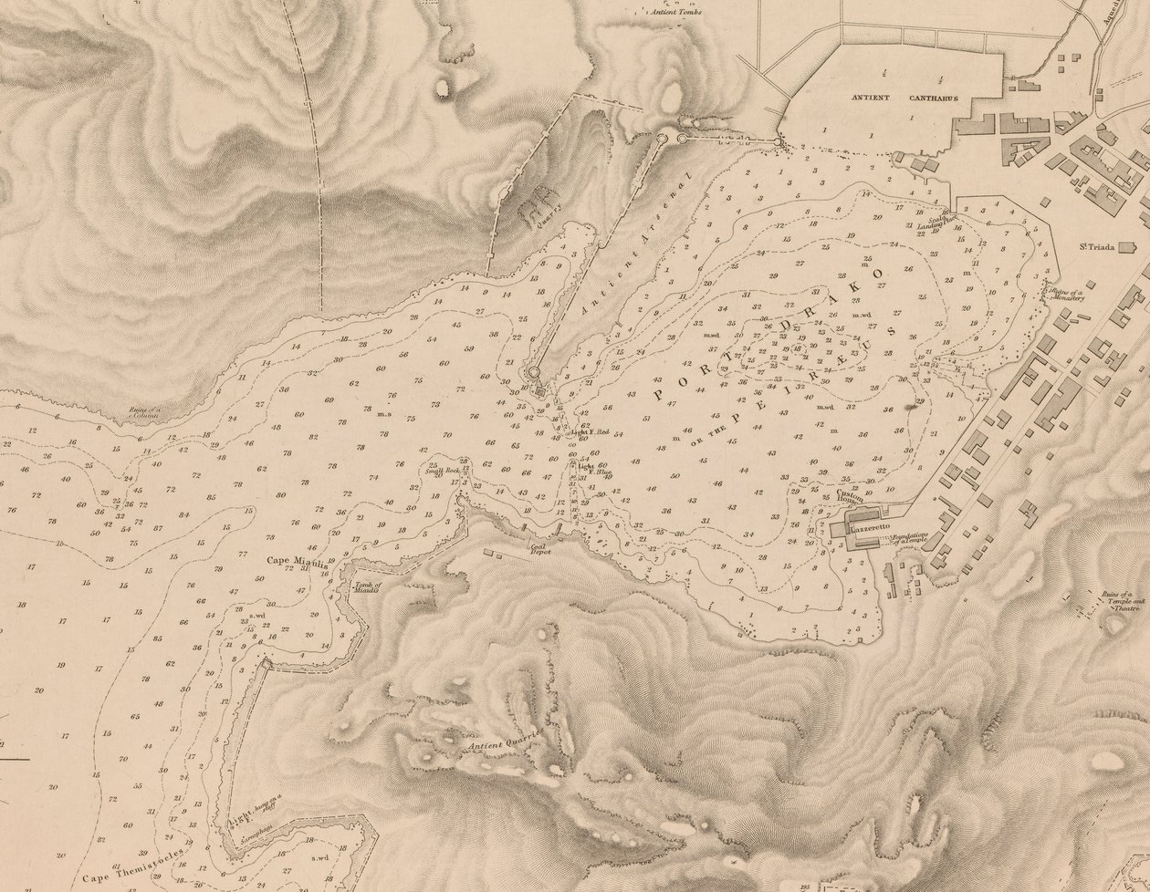 Grecia, el Pireo o Puerto Drako inspeccionado por el comandante Thomas Graves, H.M.S. Beacon 1840, [Detalle]. de J. & C. Walker