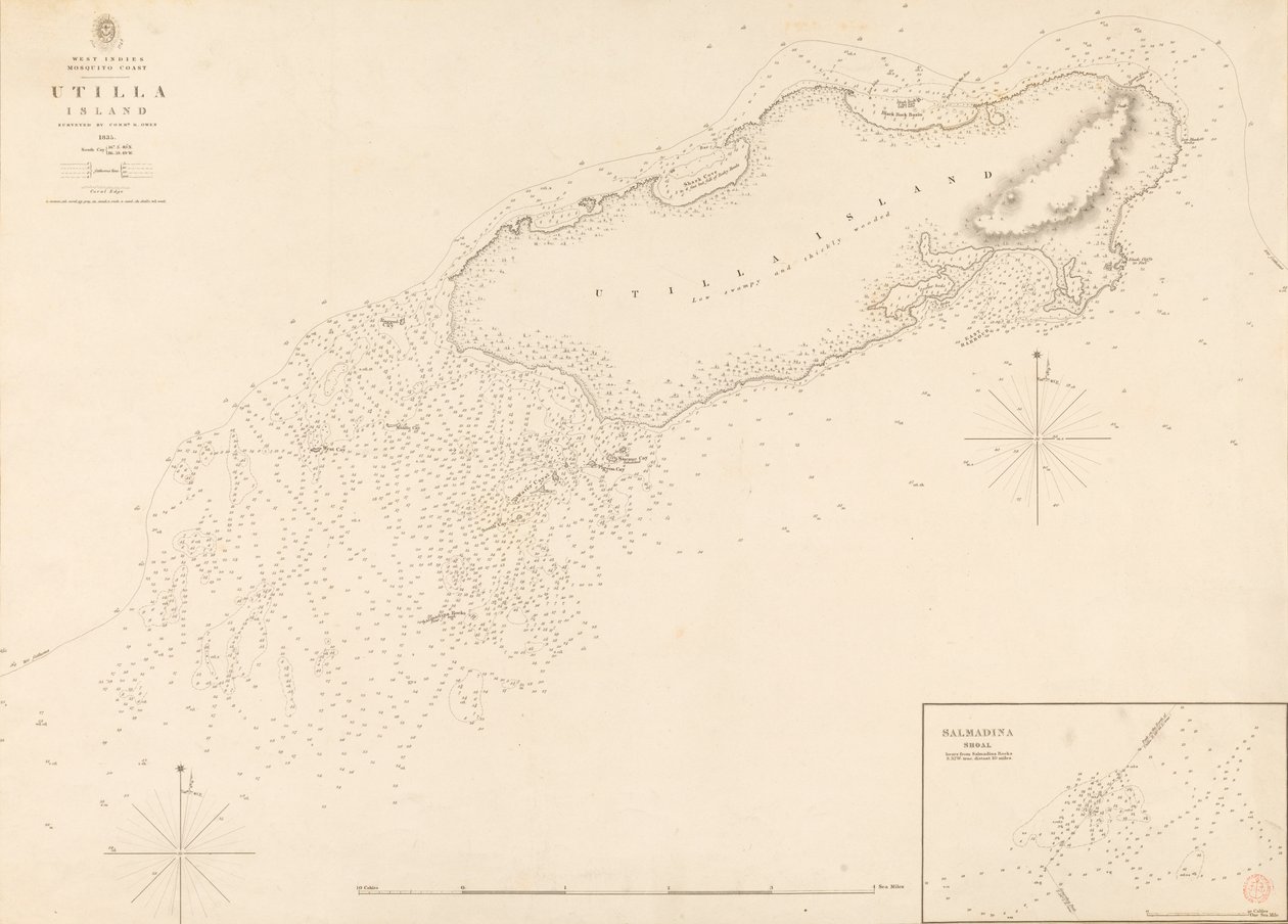 West Indies Mosquito Coast Utilla Island surveyed by Commander R. Owen 1835 de J. & C. Walker