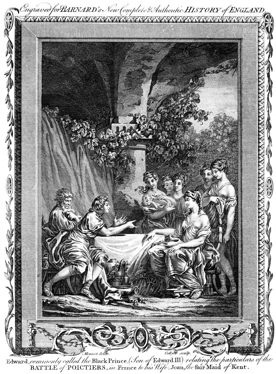 Eduardo, el Príncipe Negro, relatando los detalles de la Batalla de Poitiers, siglo XIX de J. Collyer