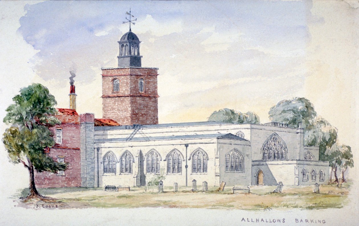 Iglesia All Hallows-by-the-Tower, Londres, c. 1840 de J Cooke