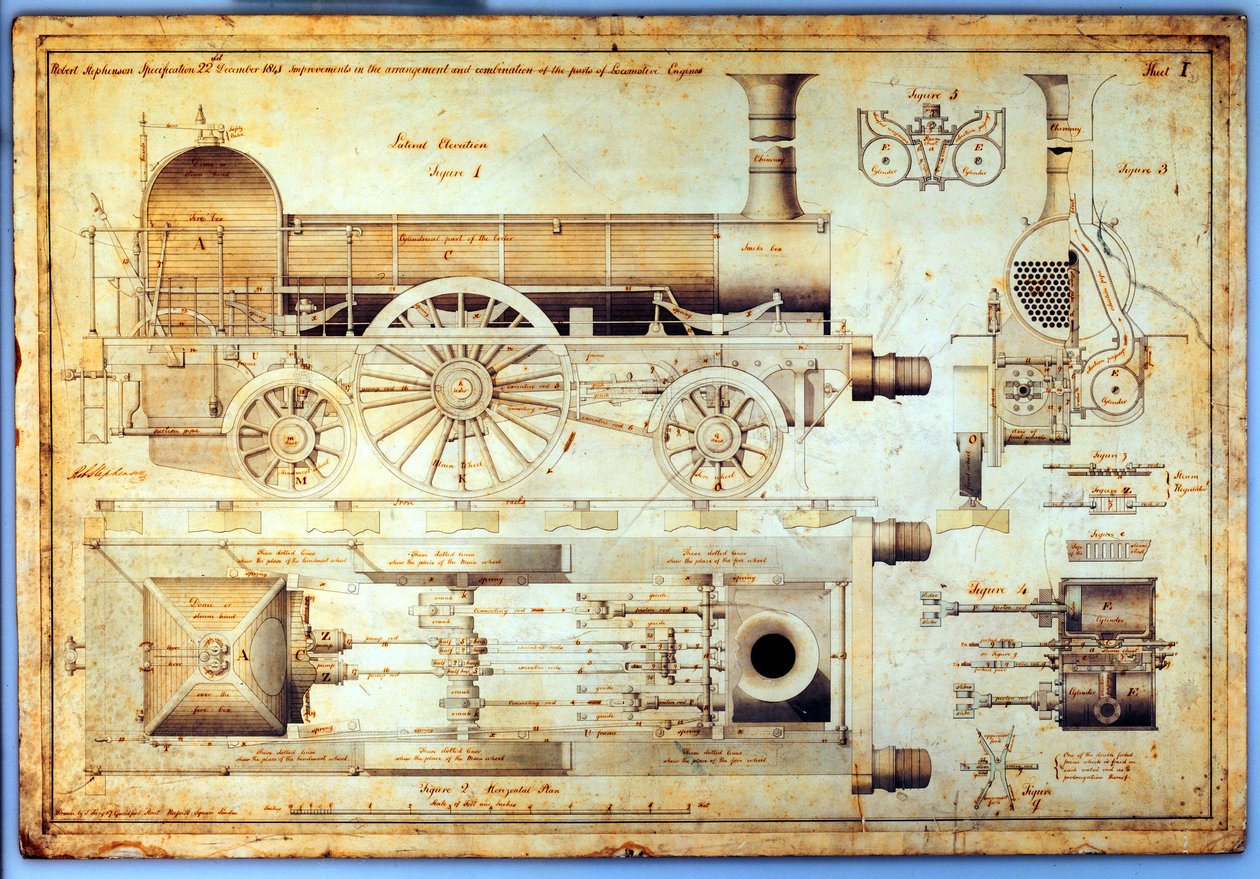 Locomotora de "caldera larga" de Stephenson, 1841 de J. Farley