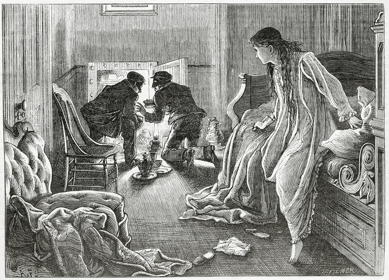 Levanté mi mano muy suavemente y saqué el puñal de debajo de mi almohada, ilustración para una historia de crimen 