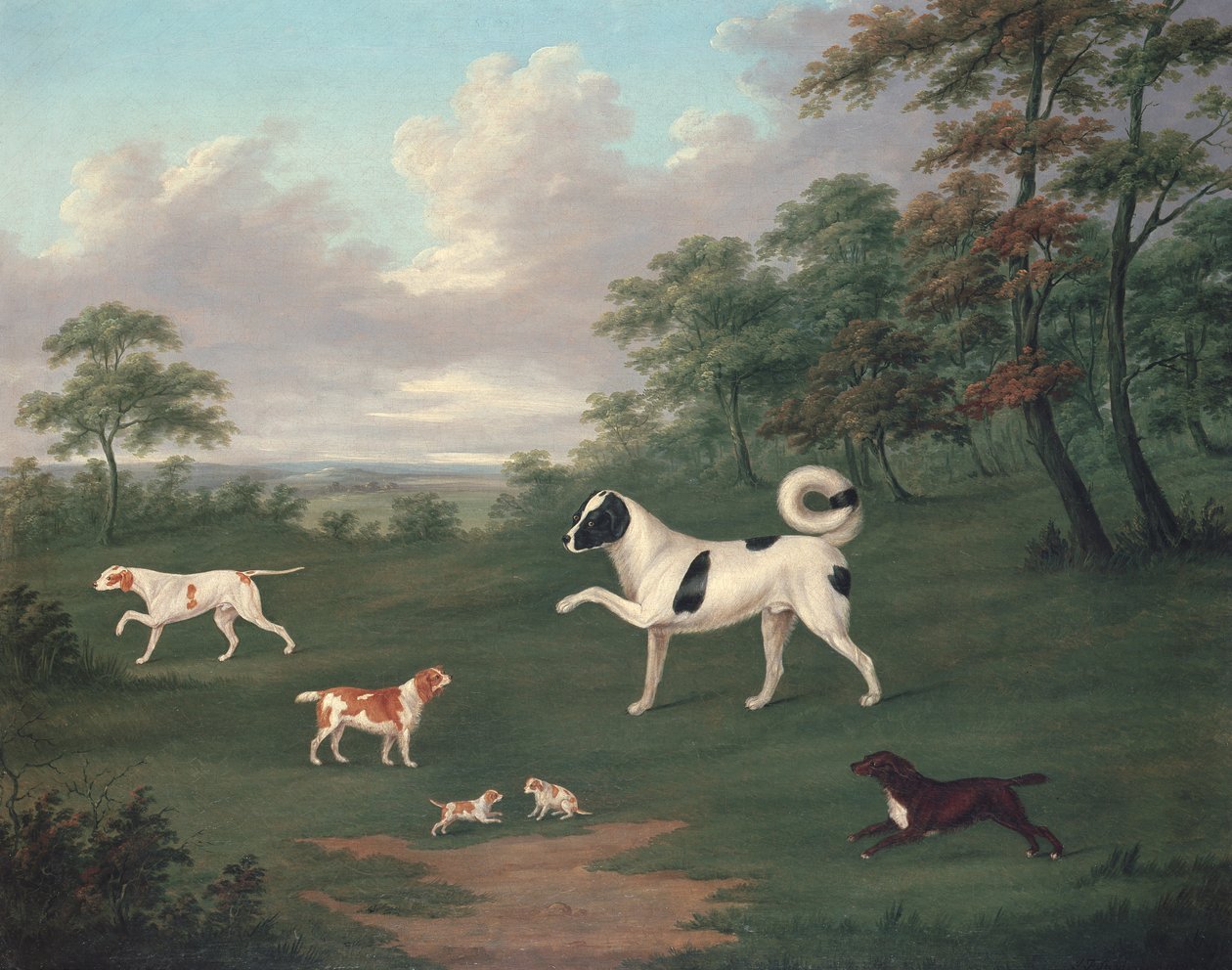 Perros de caza en un paisaje de J. Francis Sartorius