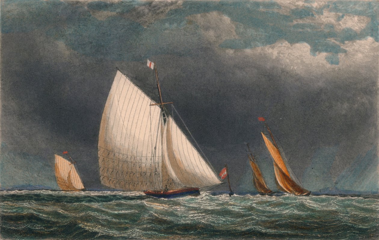 La Regata, Yates Rodeando la Boya de la Bandera, siglo XIX de J Godden