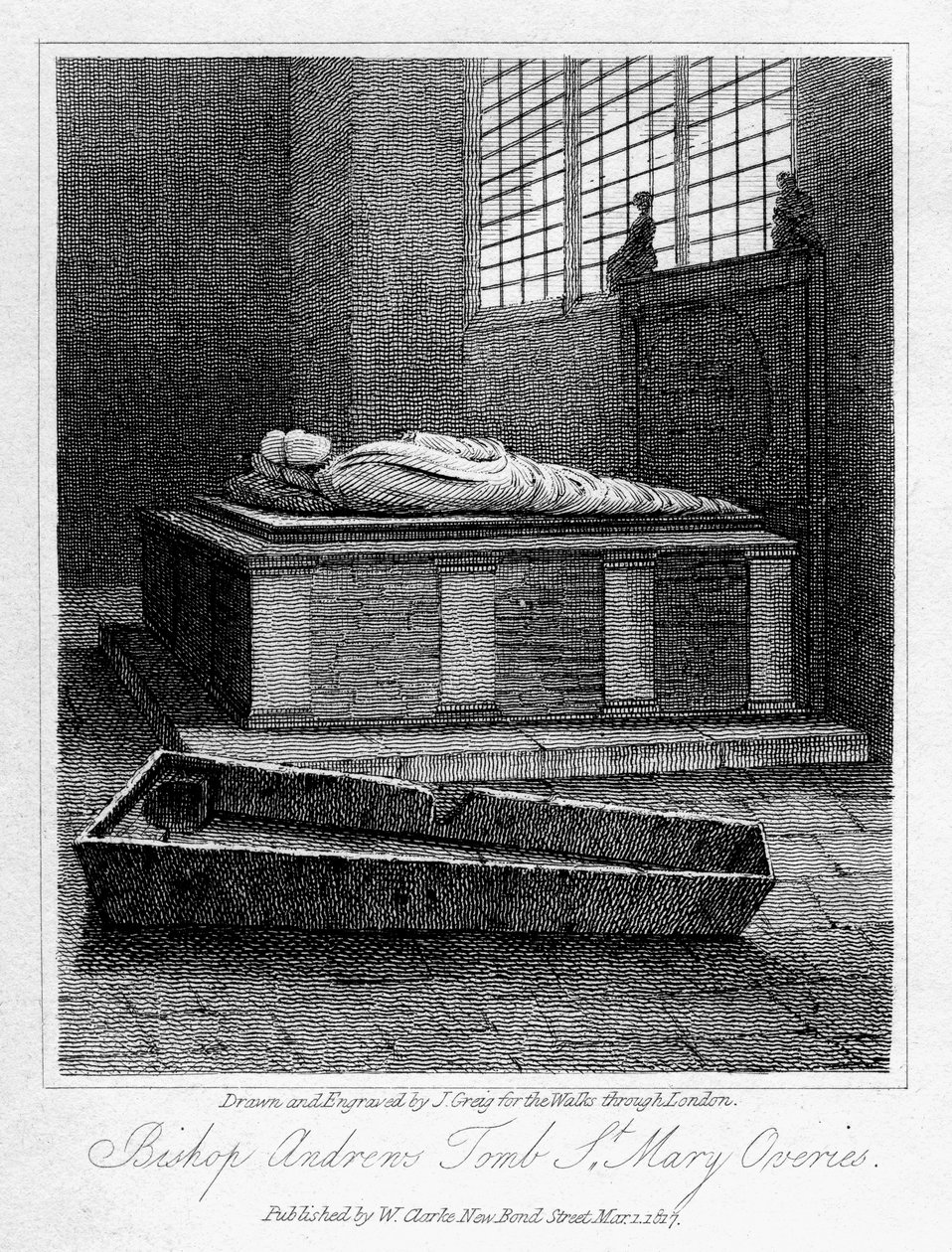 Tumba del obispo Andrews, iglesia de St Mary Overies, Southwark, Londres de J. Greig